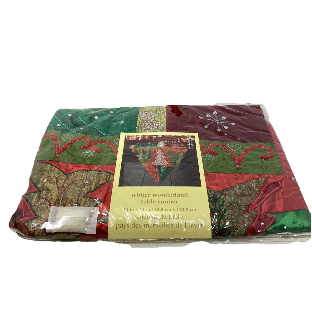 Pier 1 Winter Wonderland Christmas Table Runner Velvet Satin Embroidered Red NEW
